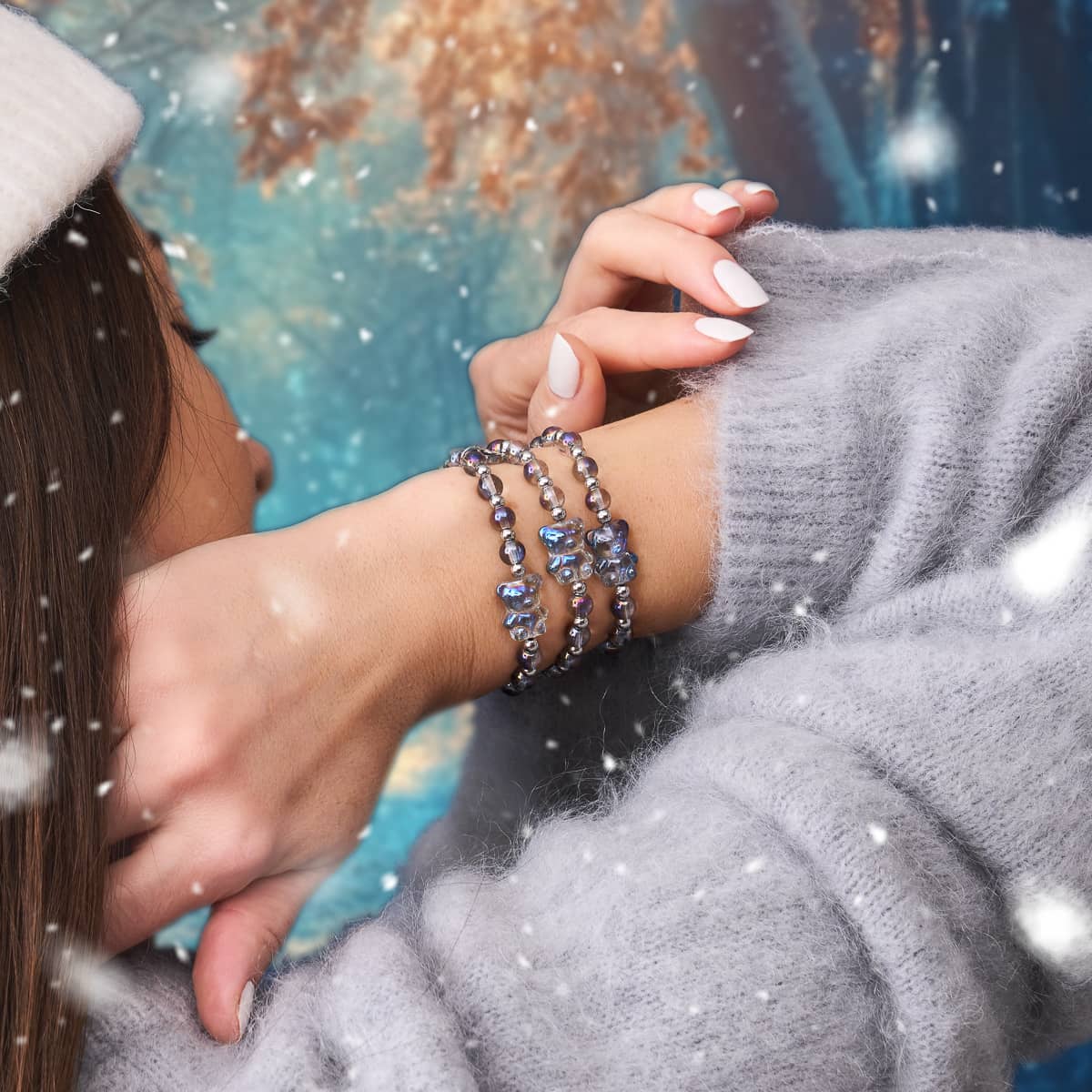 Bracelet Ours Double Shimmer Licorne Bleu | Argent