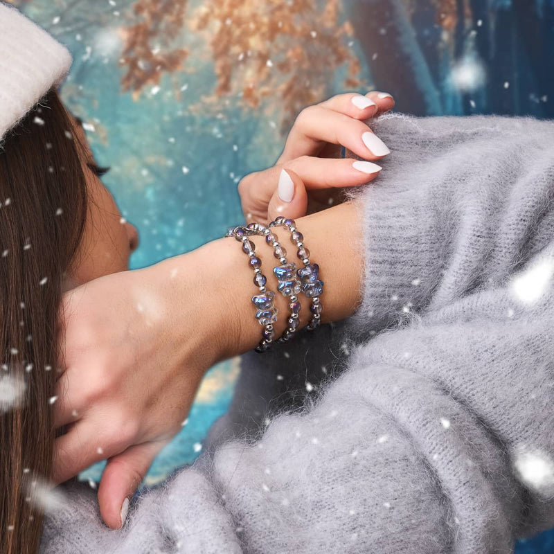 Bracelet Ours Double Shimmer Licorne Bleu | Argent