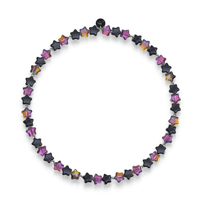 Midnight Borealis star wrap necklace with black and purple star beads on stretchable cord with .925 sterling silver base by NOGU