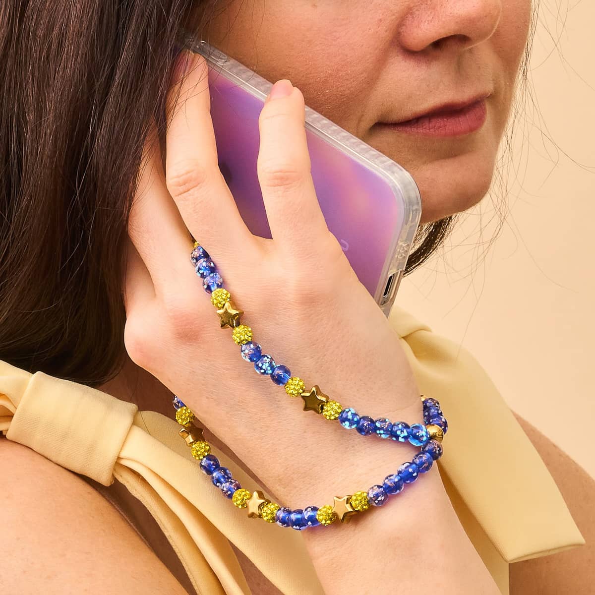 Étoiles saphir | Verre Firefly | Bracelet porte-bonheur pour téléphone