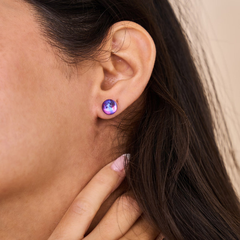 Violet cosmique | Argent sterling .925 | Boucles d'Oreilles Verre Galaxie