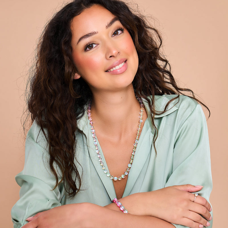 Supernova arc-en-ciel | Argent | Collier noué en verre Galaxy