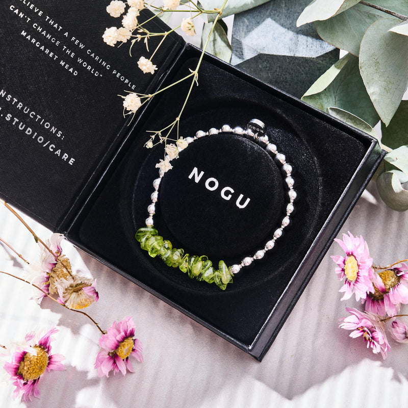 Olivine | Argent | Bracelet de pierres précieuses non taillées