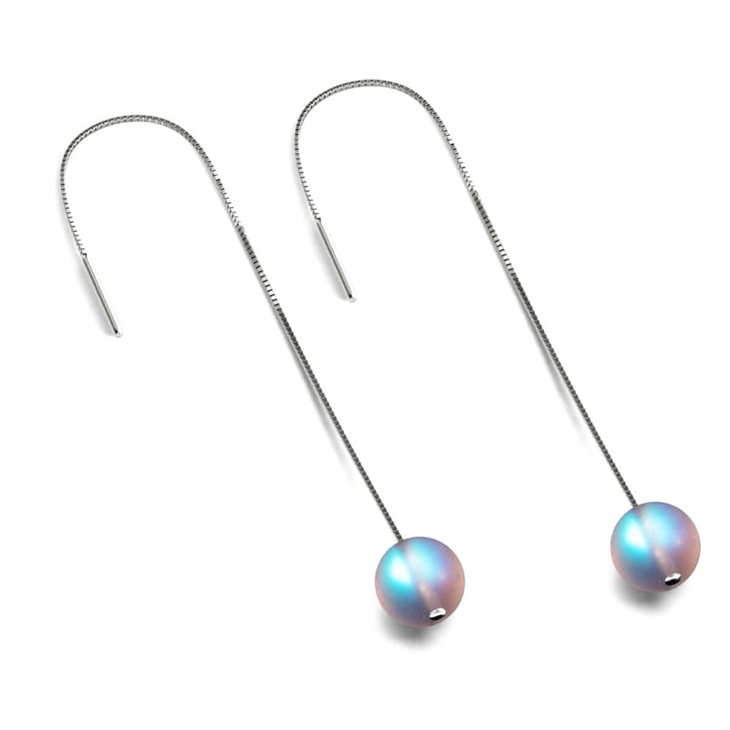 Arc-en-ciel blanc | Argent sterling .925 | Boucles d'oreilles pendantes en forme de goutte de chaîne de verre de sirène