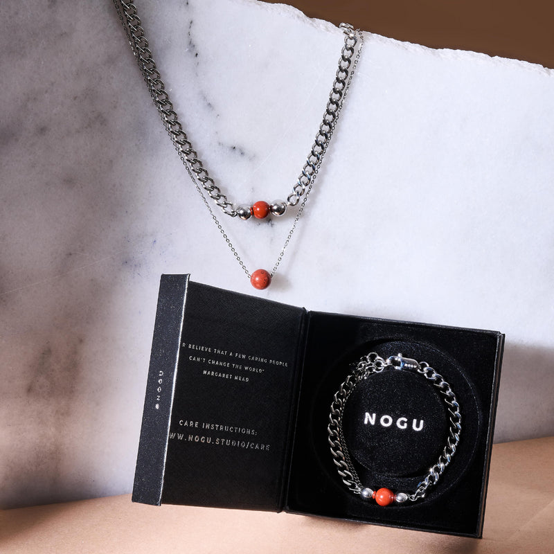 Jaspe Rouge x Argent | Collier chaîne de pierres précieuses