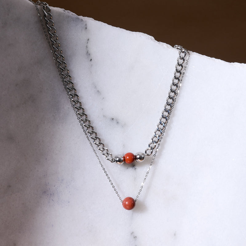 Jaspe Rouge x Argent | Collier chaîne de pierres précieuses