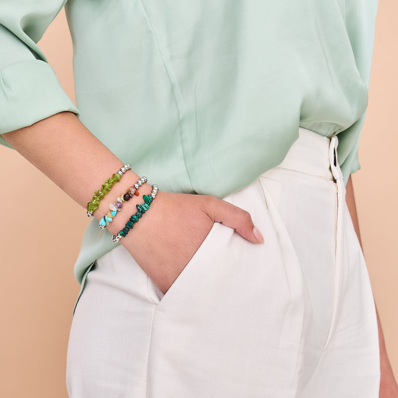 Olivine | Argent | Bracelet de pierres précieuses non taillées