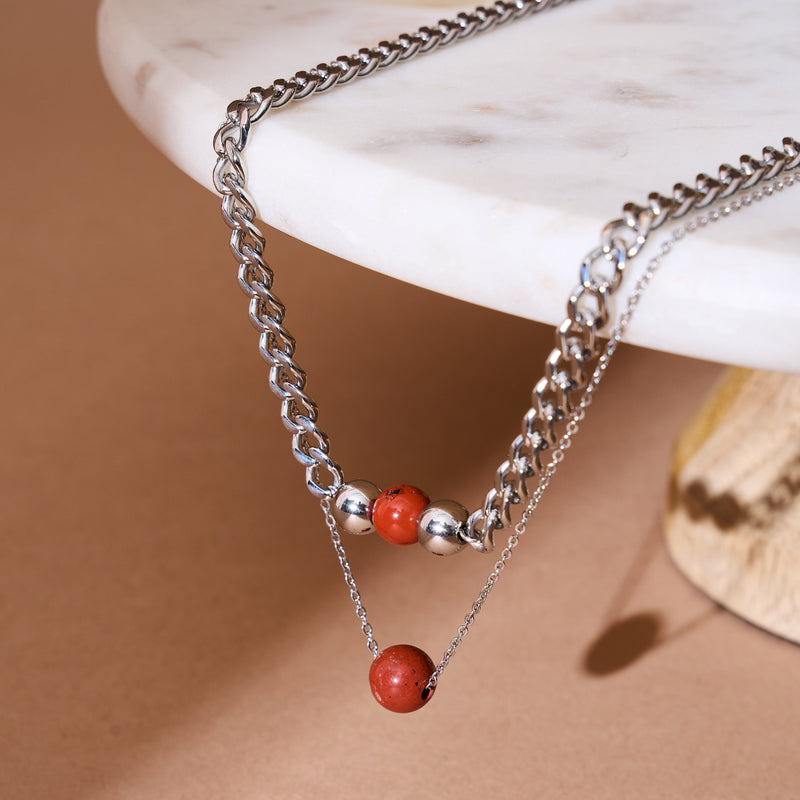 Jaspe Rouge x Argent | Collier chaîne de pierres précieuses