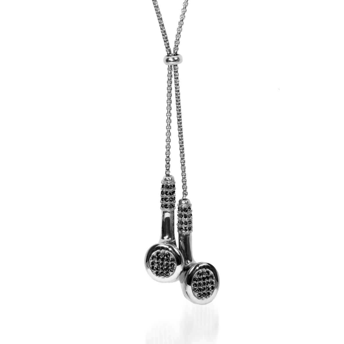 BPM | Argent | Collier d'écouteurs en cristal noir