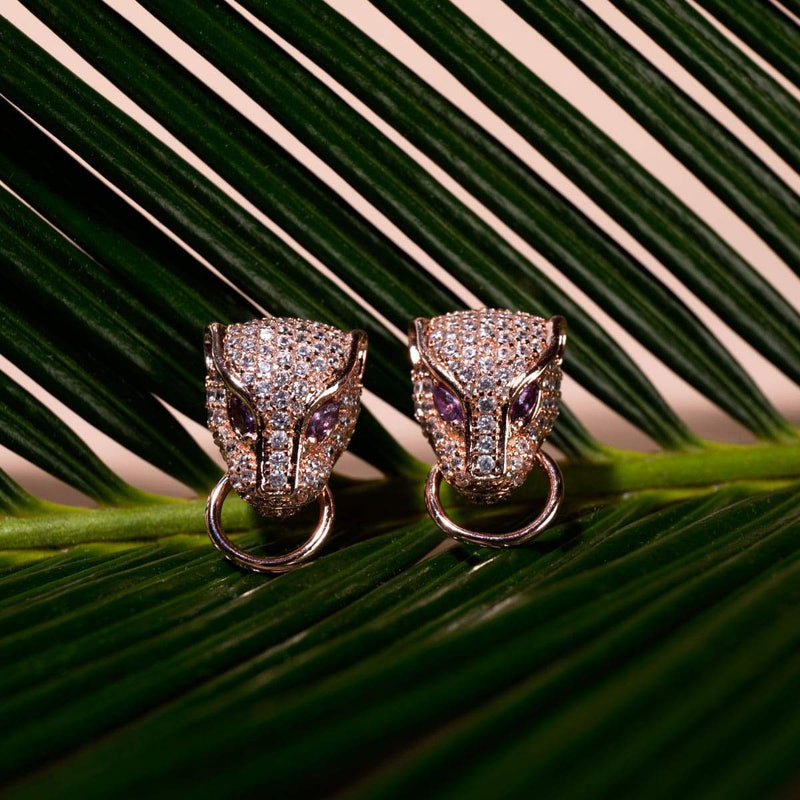 Panthère de Keysi Sayago | Or rose 18 carats | Boucles d'oreilles en cristal de zircon cubique