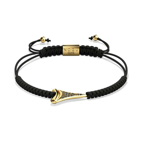 Bracelet macramé noir dent de requin par Lauren Howe | Or Vermeil .925 | Cristal noir