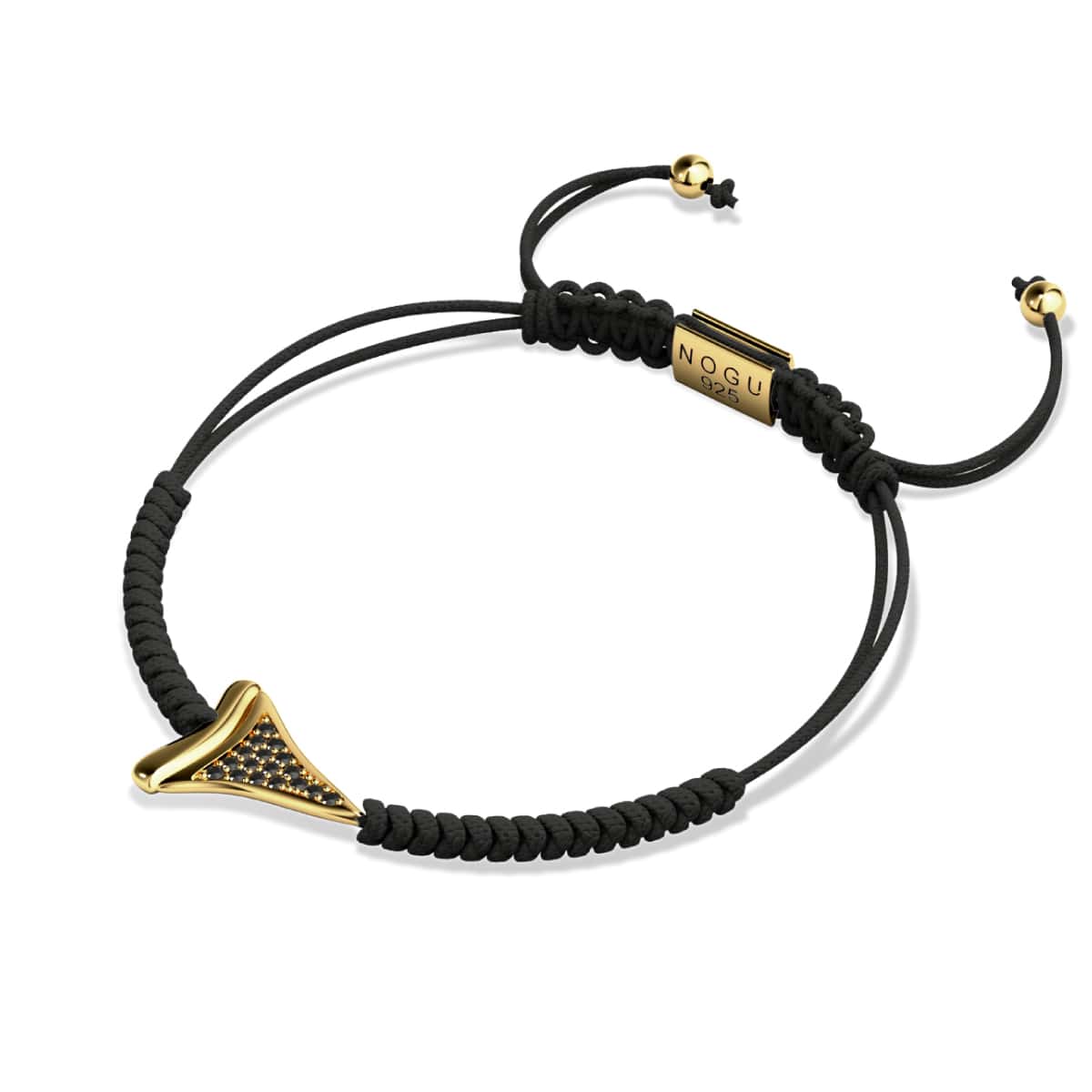 Bracelet macramé noir dent de requin par Lauren Howe | Or Vermeil .925 | Cristal noir