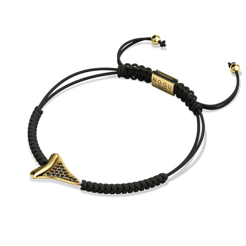 Bracelet macramé noir dent de requin par Lauren Howe | Or Vermeil .925 | Cristal noir