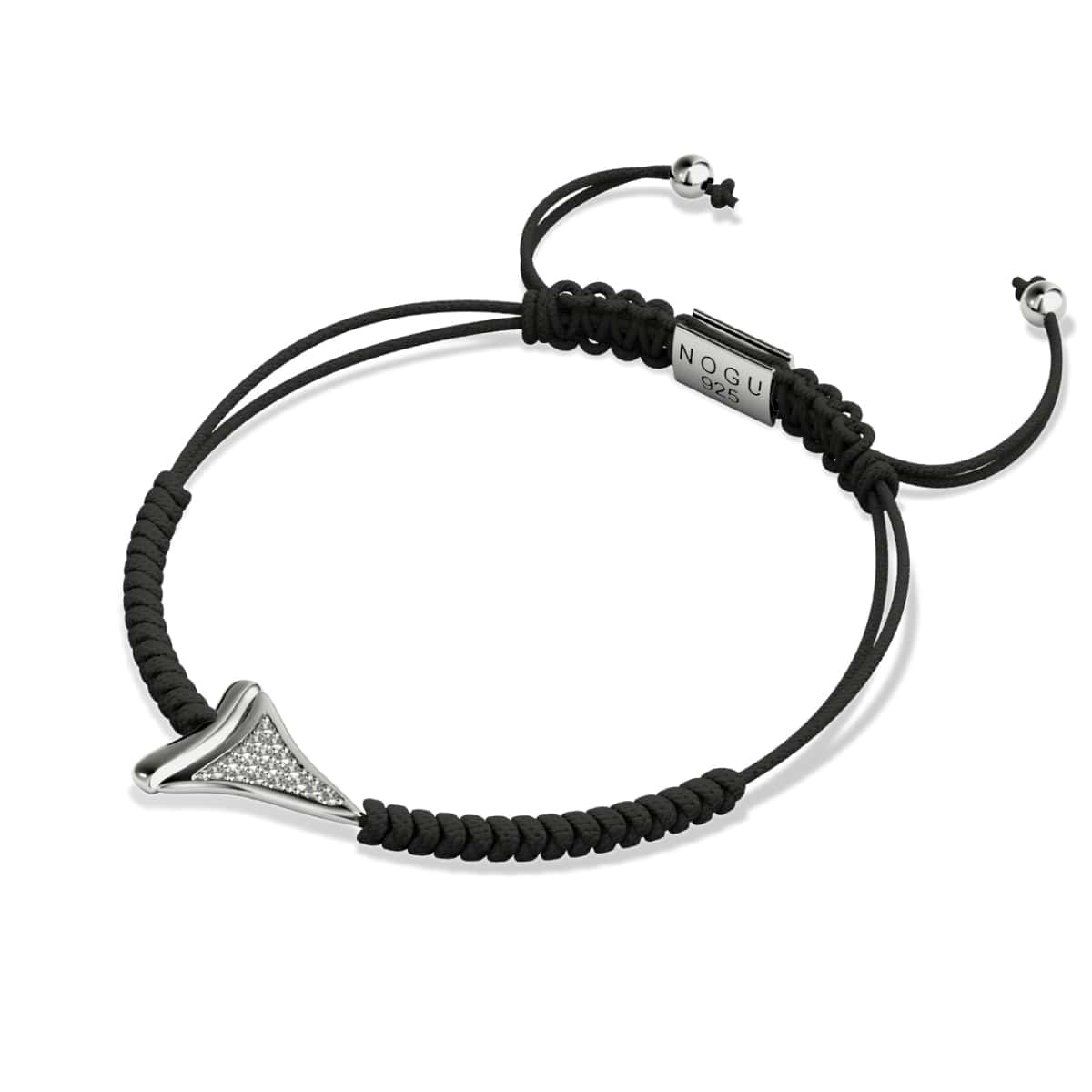 Bracelet macramé noir dent de requin par Lauren Howe | Argent sterling .925 | Cristal