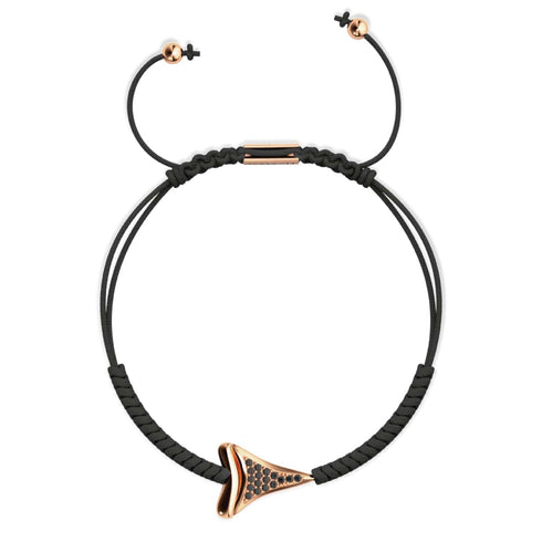 Bracelet macramé noir dent de requin par Lauren Howe | .925 Argent Sterling Or Rose Vermeil | Cristal noir