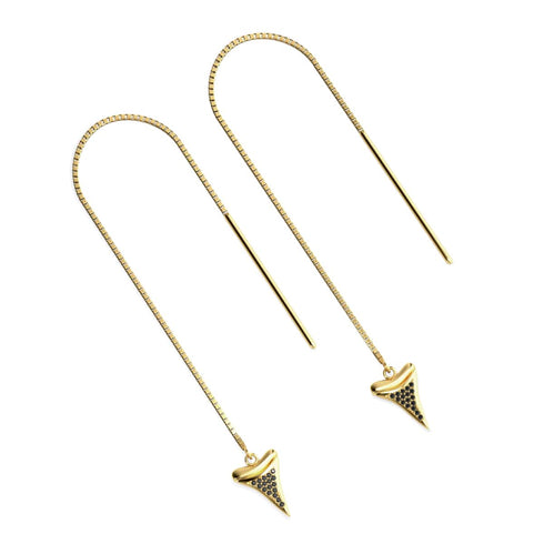 Boucles d'oreilles à enfiler avec chaîne à dents de requin par Lauren Howe | Or Vermeil .925 | Cristal noir
