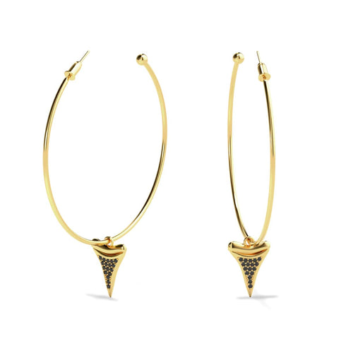 Boucles d'oreilles créoles à dents de requin par Lauren Howe | Or Vermeil .925 | Cristal noir