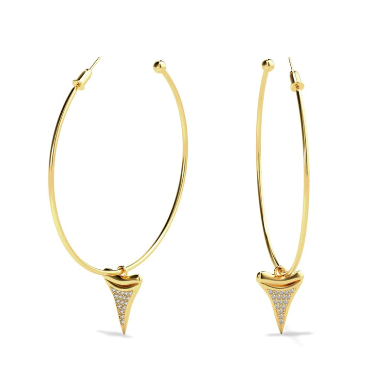 Shark Tooth Hoop Earrings by Lauren Howe | .925 Sterling Gold Vermeil | Crystal