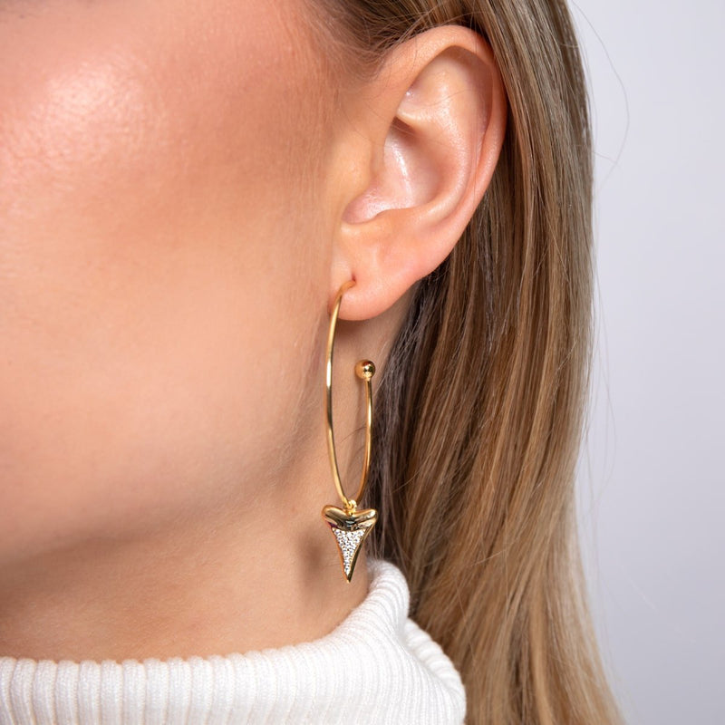 Shark Tooth Hoop Earrings by Lauren Howe | .925 Sterling Gold Vermeil | Crystal