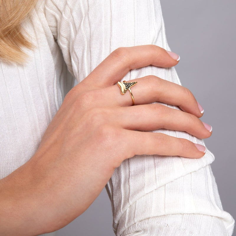 Shark Tooth Ring by Lauren Howe | .925 Sterling Gold Vermeil | Black Crystal