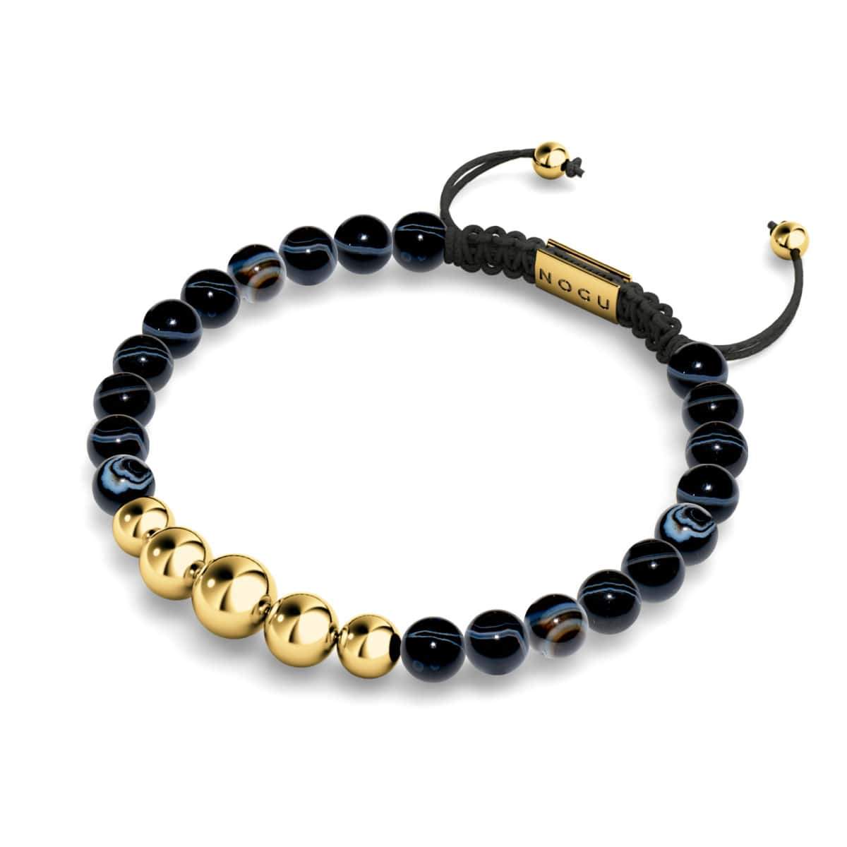 Agate ligne noire | Or | Bracelet en macramé de pierres précieuses d'équilibre