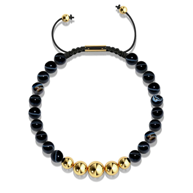 Agate ligne noire | Or | Bracelet en macramé de pierres précieuses d'équilibre