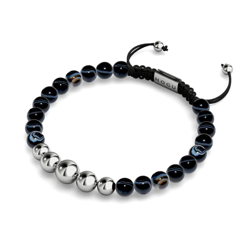 Agate ligne noire | Argent | Bracelet en macramé de pierres précieuses d'équilibre