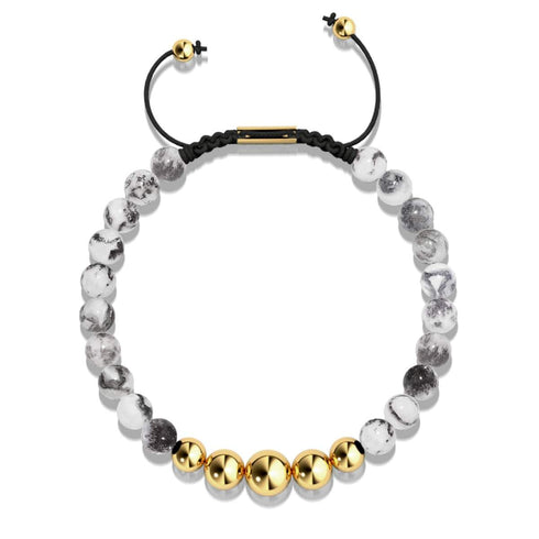 Jade Dalmatien | Or | Bracelet en macramé de pierres précieuses d'équilibre