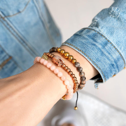 Jaspe fossile | Or | Bracelet en macramé de pierres précieuses d'équilibre