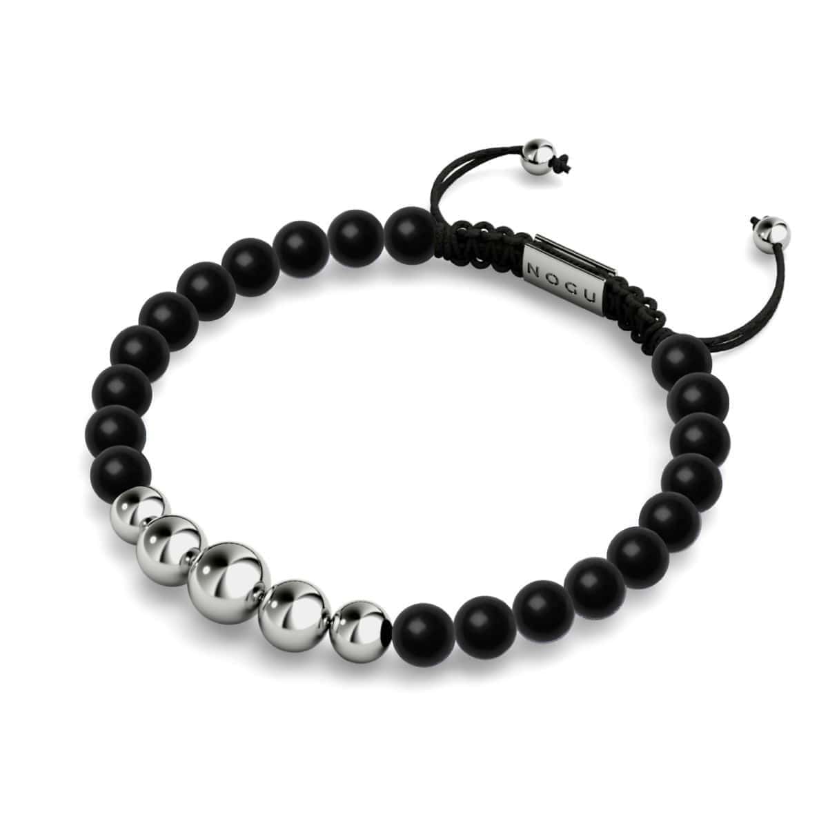 Agate noire mate | Argent | Bracelet en macramé de pierres précieuses d'équilibre