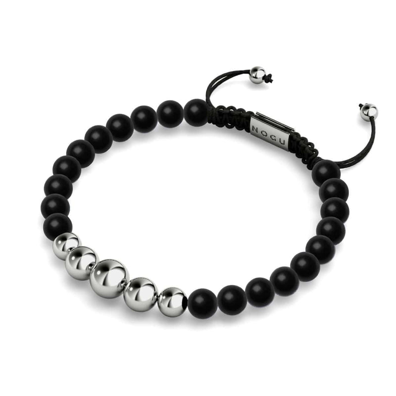 Agate noire mate | Argent | Bracelet en macramé de pierres précieuses d'équilibre
