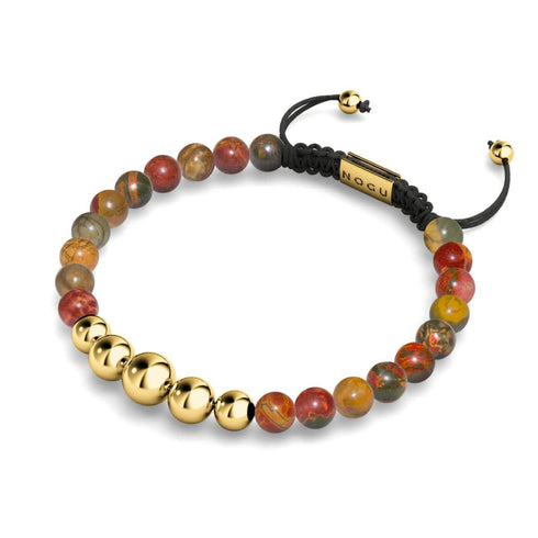 Jaspe rouge Picasso | Or | Bracelet en macramé de pierres précieuses d'équilibre