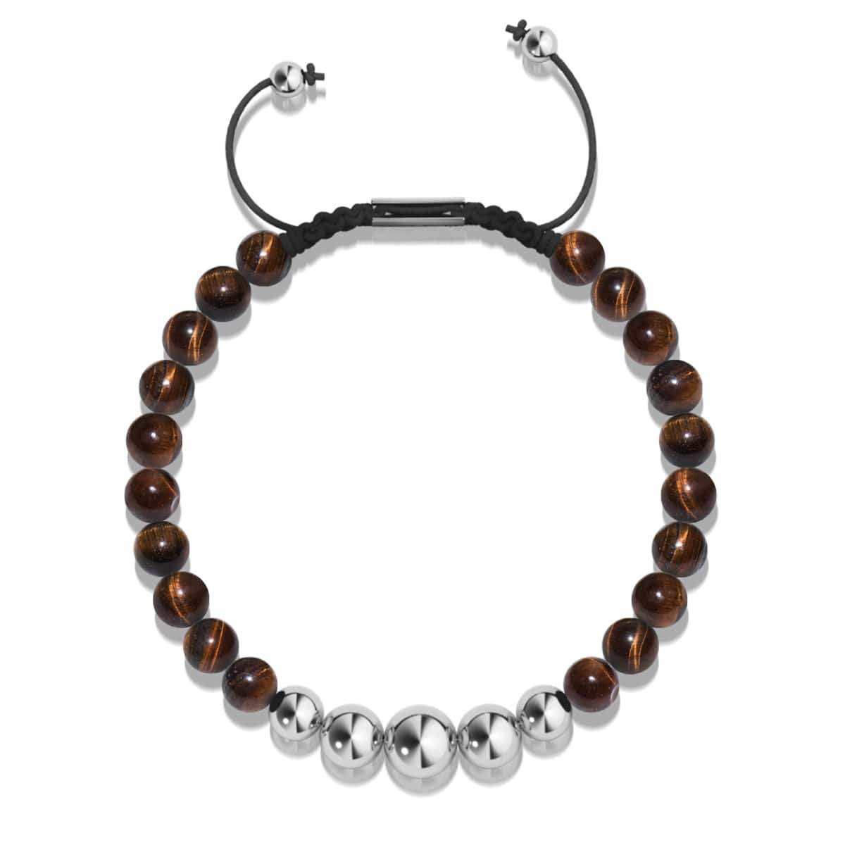 Oeil de tigre | Argent | Bracelet en macramé de pierres précieuses d'équilibre