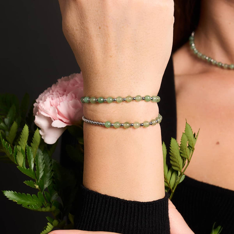 Aventurine verte x or blanc | Enveloppe de pierres précieuses Boho
