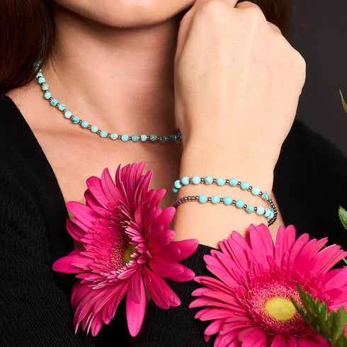 Turquoise x Or Blanc | Enveloppe de pierres précieuses Boho