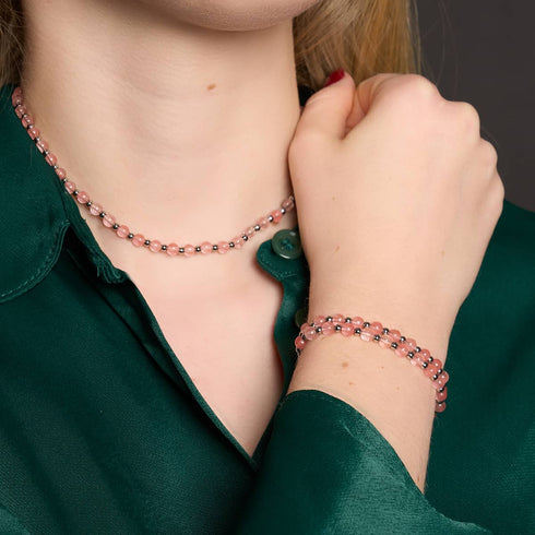 Quartz pastèque x or blanc | Enveloppe de pierres précieuses Boho