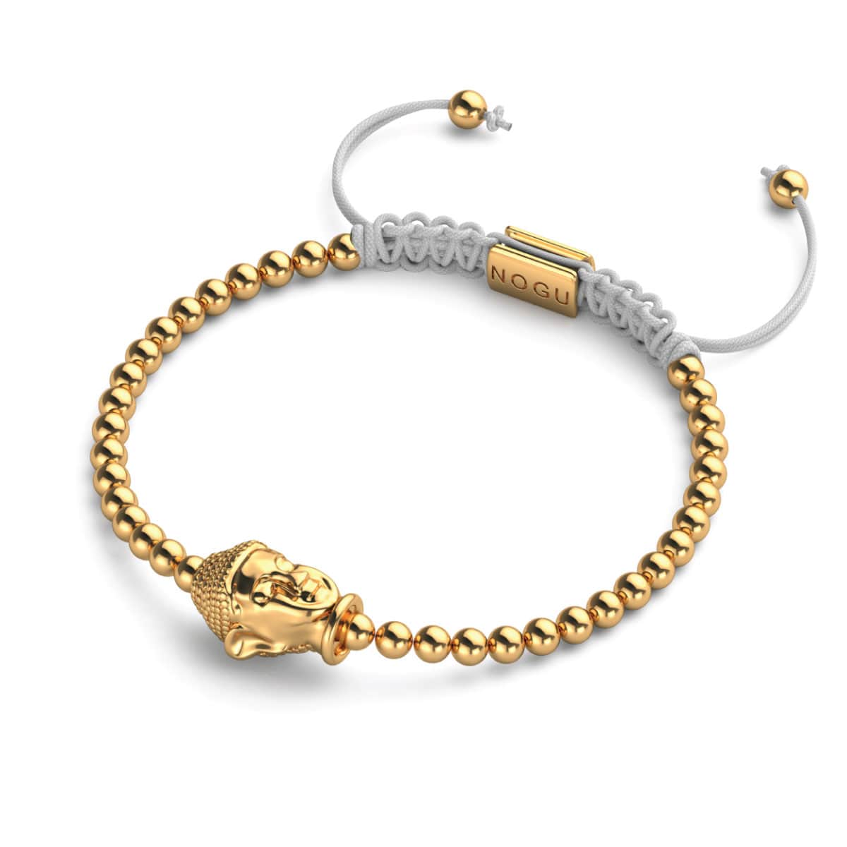 Bouddha doré | Or 18 carats | Blanc | Bracelet Charmballa en macramé