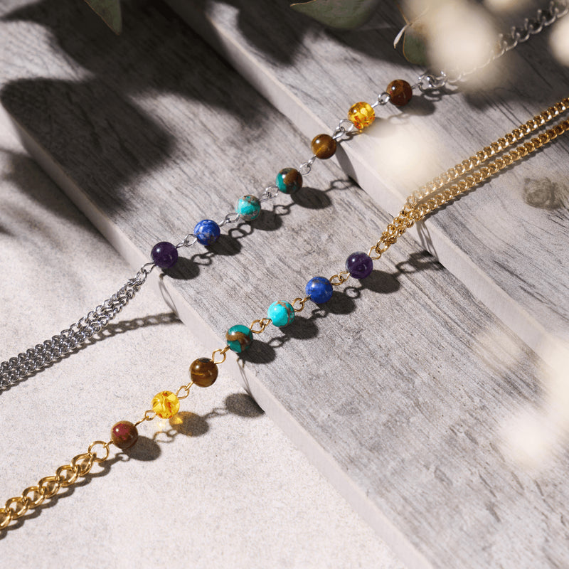 Rainbow Chakra | 7 Gemstone Chain Necklace | Gold