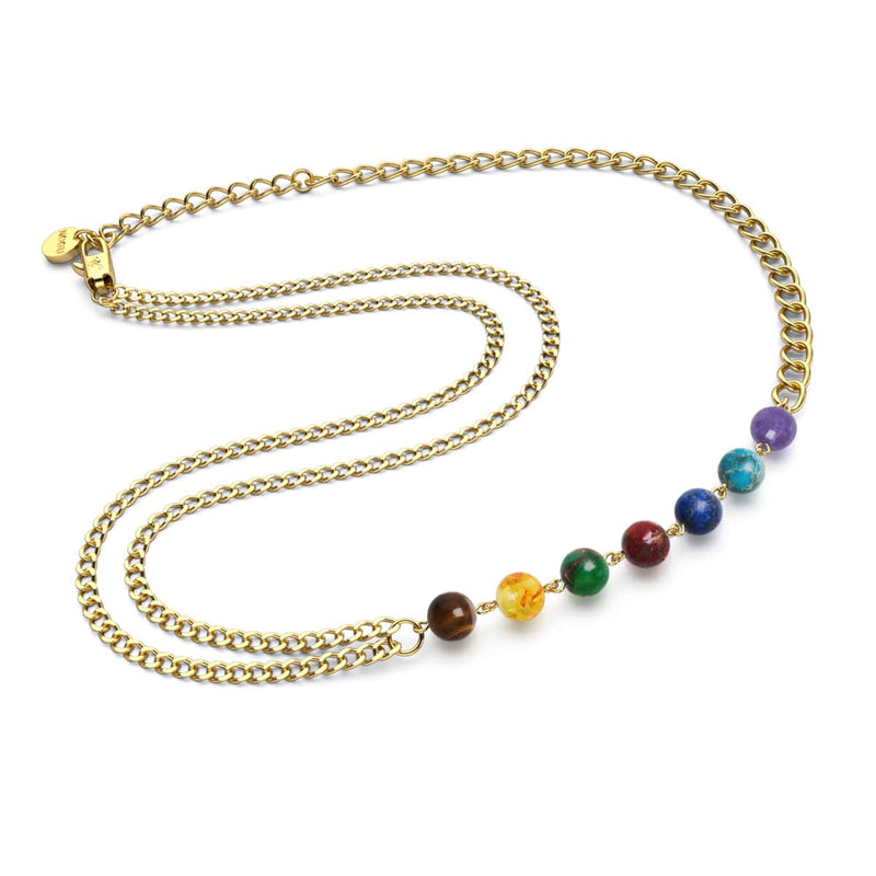 Rainbow Chakra | 7 Gemstone Chain Necklace | Gold