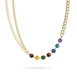 Chakra arc-en-ciel | Collier chaîne 7 pierres précieuses | Or