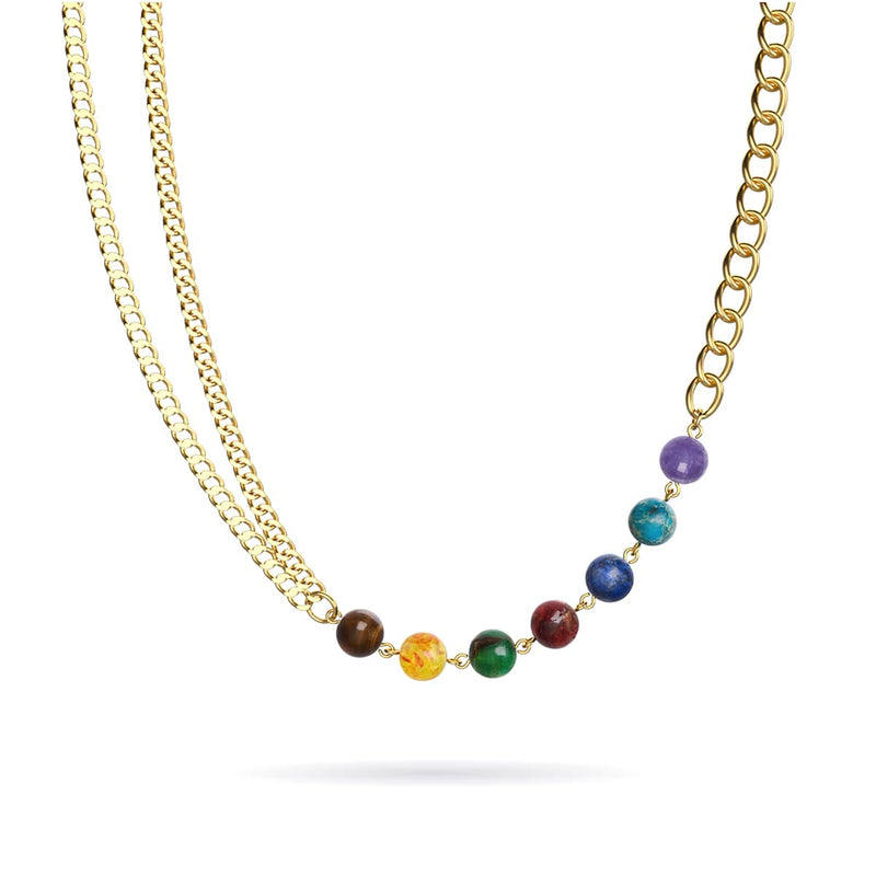 Rainbow Chakra | 7 Gemstone Chain Necklace | Gold