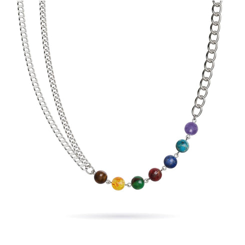 Chakra arc-en-ciel | Collier chaîne 7 pierres précieuses | Argent