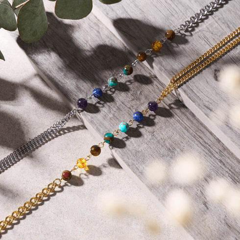 Chakra arc-en-ciel | Collier chaîne 7 pierres précieuses | Argent
