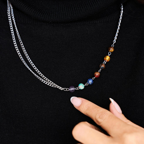 Chakra arc-en-ciel | Collier chaîne 7 pierres précieuses | Argent