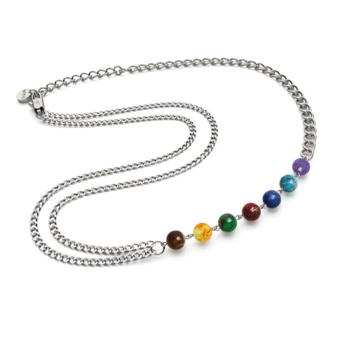 Chakra arc-en-ciel | Collier chaîne 7 pierres précieuses | Argent