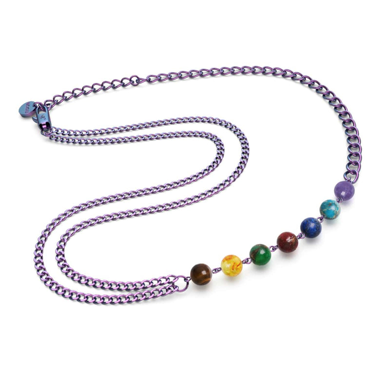 Rainbow Chakra | 7 Gemstone Chain Necklace | Unicorn Silver