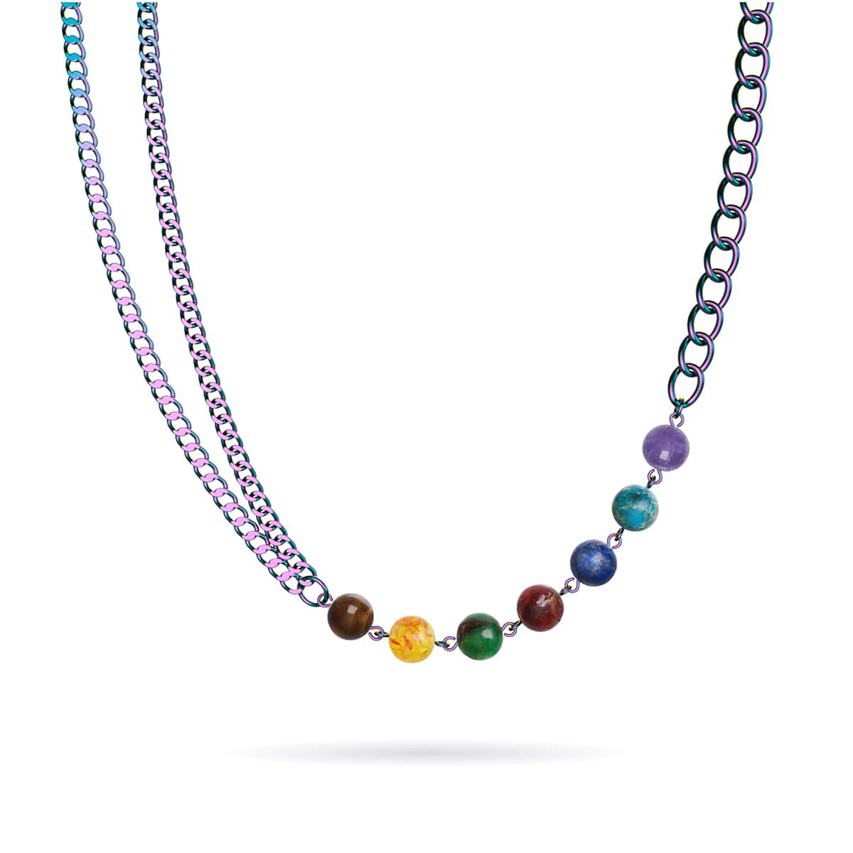 Chakra arc-en-ciel | Collier chaîne 7 pierres précieuses | Licorne Argent