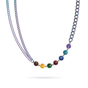 Chakra arc-en-ciel | Collier chaîne 7 pierres précieuses | Licorne Argent