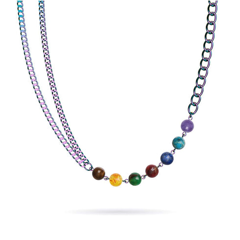 Chakra arc-en-ciel | Collier chaîne 7 pierres précieuses | Licorne Argent