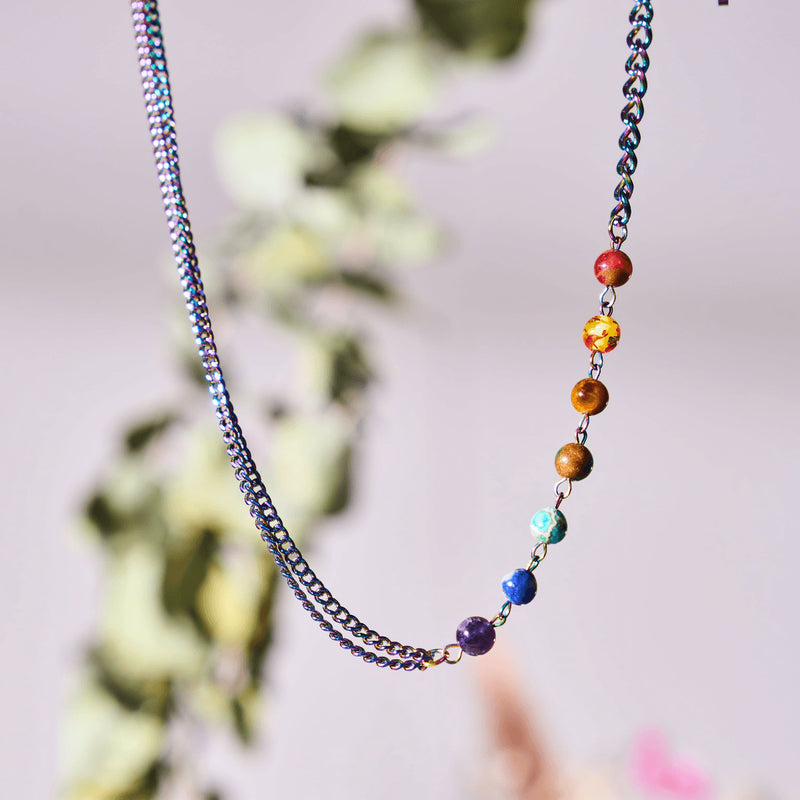 Rainbow Chakra | 7 Gemstone Chain Necklace | Unicorn Silver